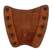 Hellbrauner Armschutz aus Wildleder mit abgerundeten Ecken, schwarzen Druckknöpfen an den Seiten und Bodnik Archery Logo.