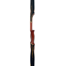 Bodnik Bows Redman Langbogen ohne Sehne, schlanker Holzkorpus mit dunkelbraunen und rötlichen Laminaten, ergonomischer Griff