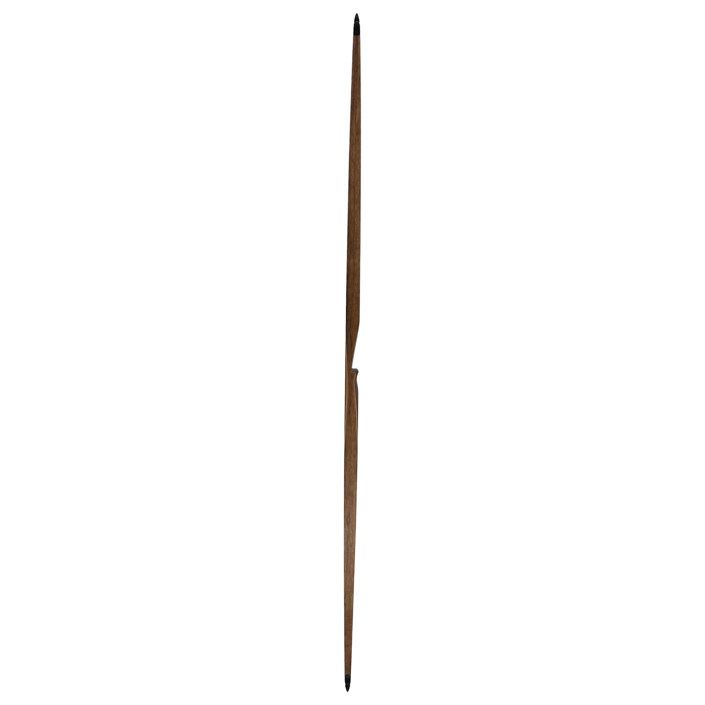 Ein schlanker, länglicher Holzbogen mit dunklen Enden, gerade von der Seite abgebildet, Oberfläche glatt und naturbelassen.