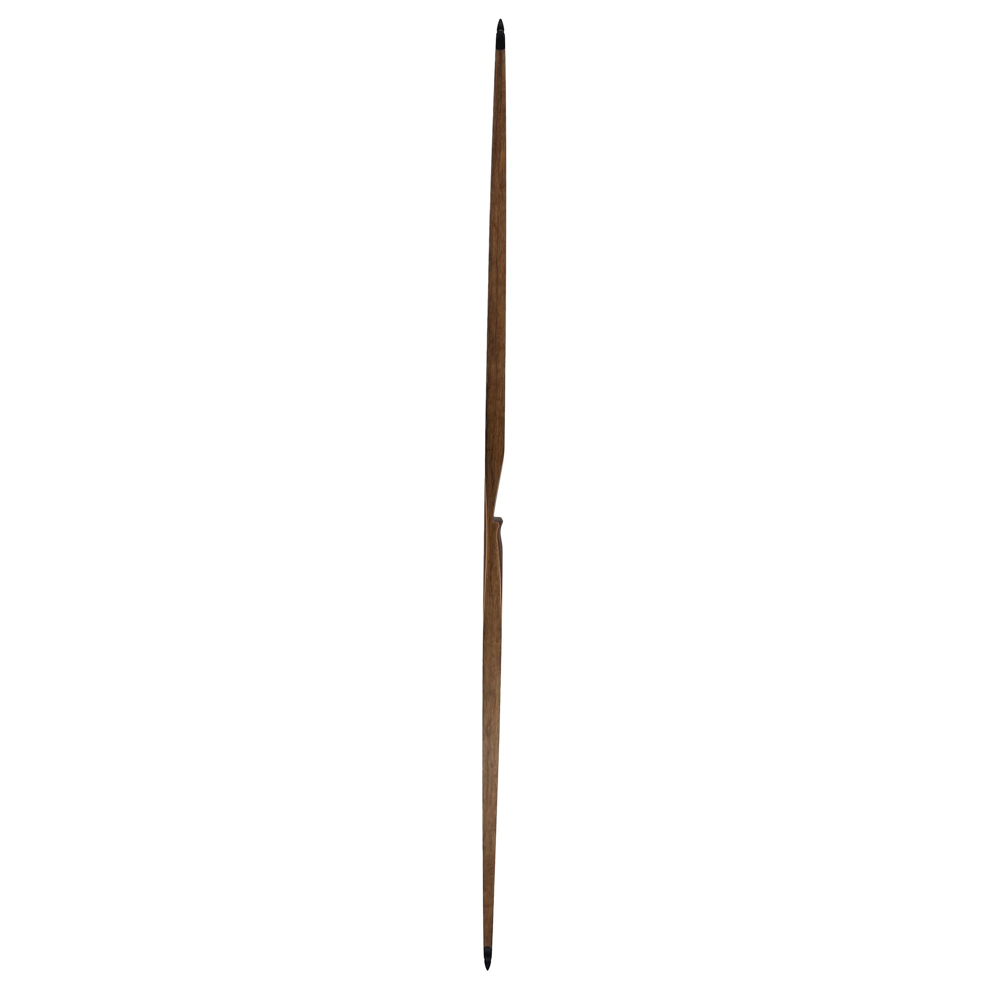 Ein schlanker, länglicher Holzbogen mit dunklen Enden, gerade von der Seite abgebildet, Oberfläche glatt und naturbelassen.