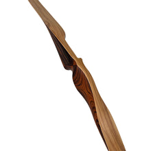 Holzbogen mit elegant geschwungenem Mittelteil, sichtbare Maserung in braunen und dunklen Farbtönen, polierte Oberfläche