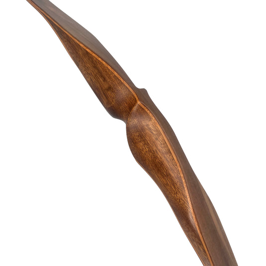 Holzstück mit geschwungener Form, vermutlich Mittelstück eines Bogens, glatte Oberfläche, klare Holzmaserung sichtbar