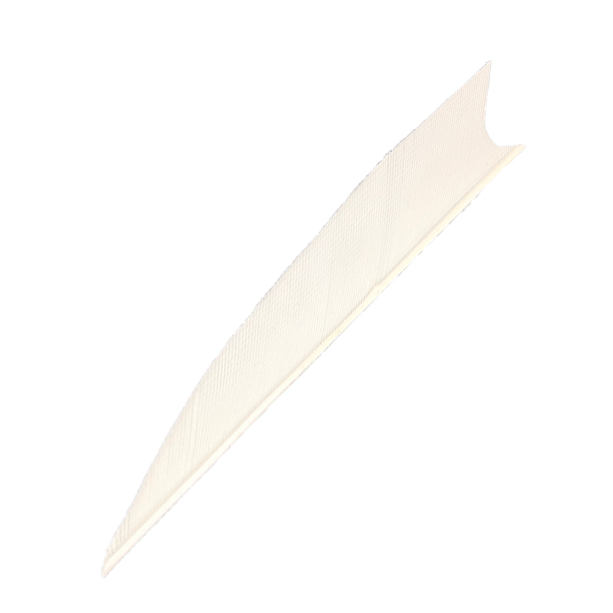 Feder RW Shark, weißer länglicher Leitfederaufsatz mit feiner Rillenstruktur, leicht gebogene Form, hinten Haifischkerbe