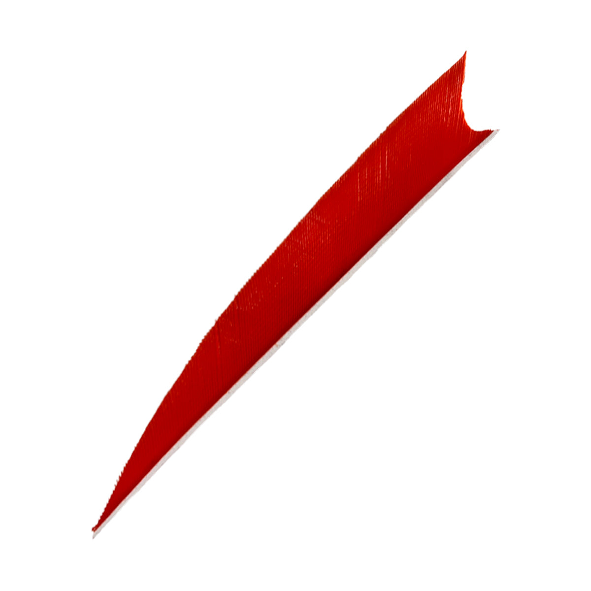 Ein langer, spitz zulaufender Gegenstand in Rot mit glatter Oberflächenstruktur, leichte Krümmung, ein Ende abgerundet.