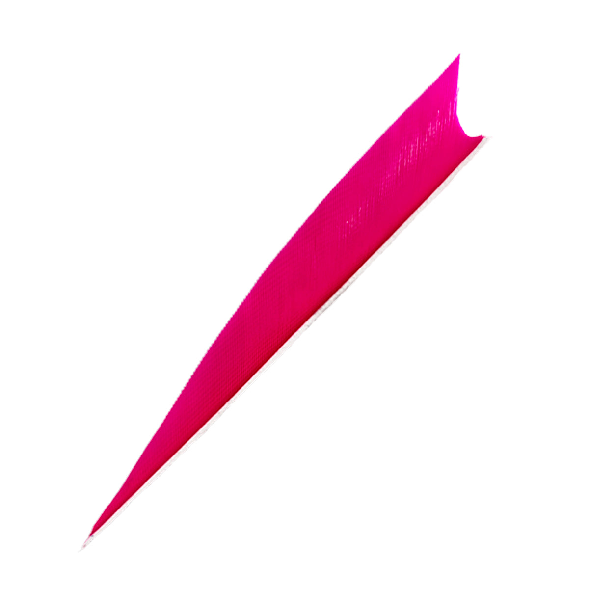 Ein einzelnes, längliches, dreieckiges Objekt in kräftigem Pink, wirkt dünn und hat eine gebogene, zugespitzte Form.