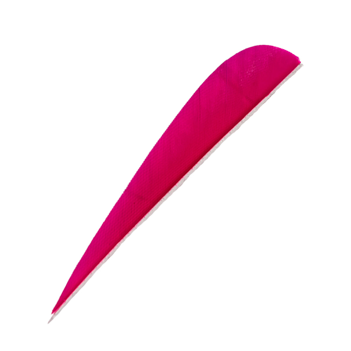 Ein einzelnes pinkfarbenes, gebogenes Objekt mit glatter Oberfläche und spitz zulaufendem Ende