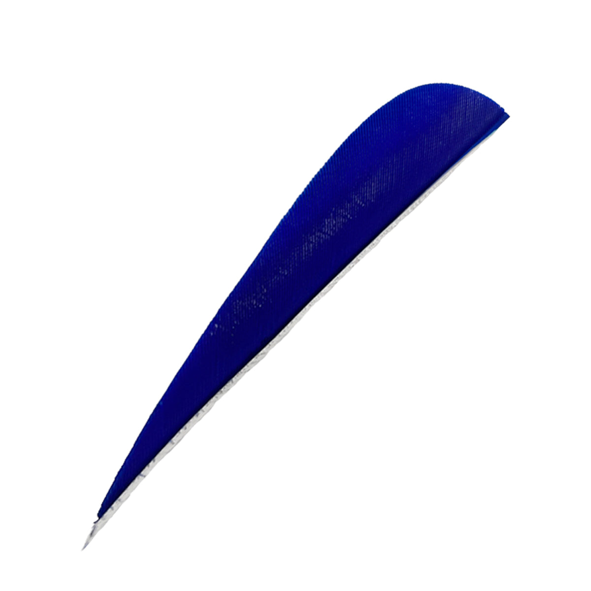Ein langes, gebogenes Objekt in kräftigem Blau, schmal zulaufend, mit leicht strukturierter Oberfläche und spitzer Spitze.