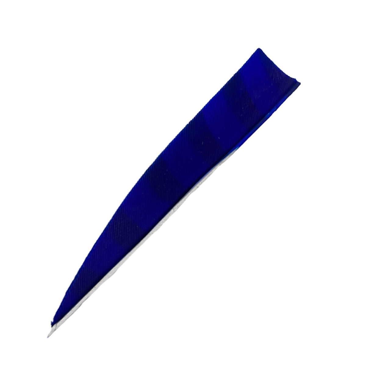 Ein längliches, schmal zulaufendes Objekt mit dunkelblauer Farbe und geriffelter Struktur, eine Seite scharf zulaufend.