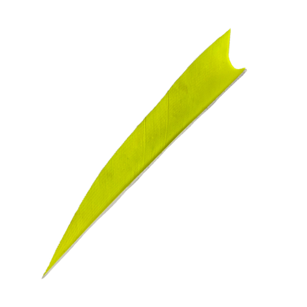 Feder RW Shark gelb neon, lang geschwungene Form mit spitzer Vorderkante und kleiner Aussparung an der breiten Hinterseite