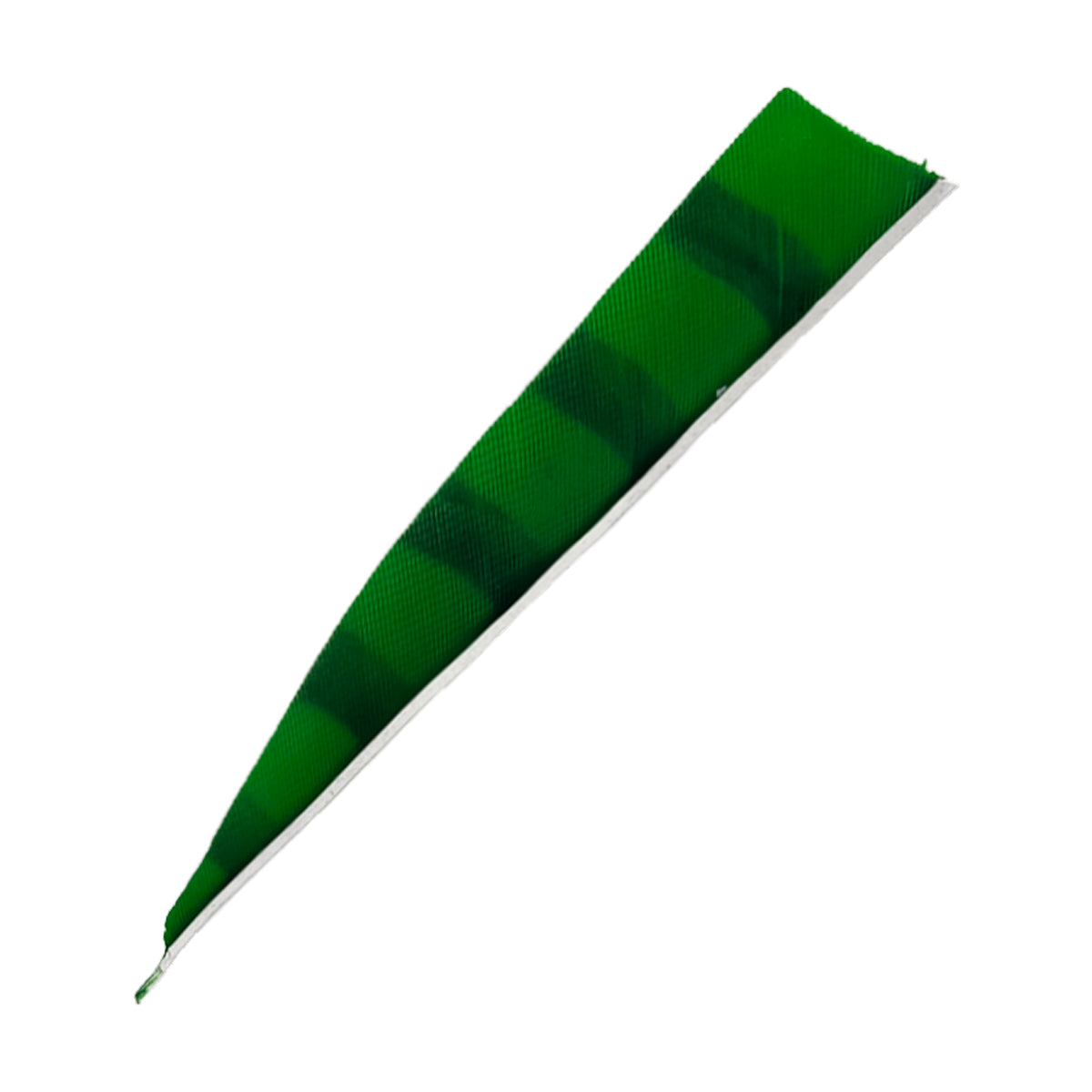 Ein langer, schmaler, spitz zulaufender Gegenstand mit einer grünen, diagonalen Streifenmusterung