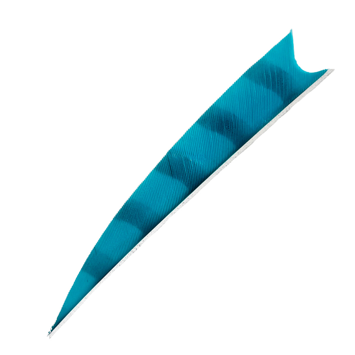 Ein längliches, schräg verlaufendes Objekt mit blauer Farbe und feinen Streifen, das an eine Feder oder Klinge erinnert.