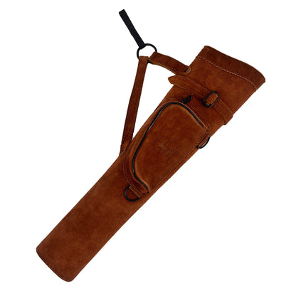 Bodnik Archery SCOUT Seitenköcher aus Wildleder in Schwarz – Gesamtansicht mit Fach und Riemen