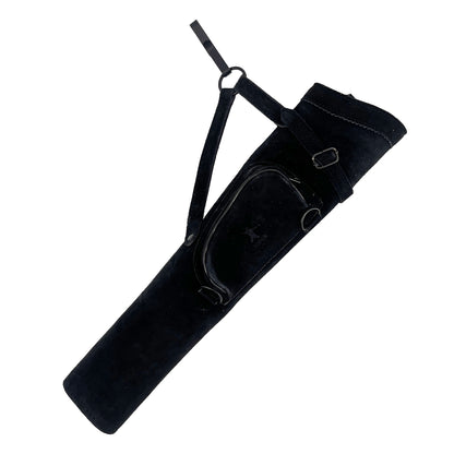 Bodnik Archery SCOUT Seitenköcher aus Wildleder in Schwarz – Gesamtansicht mit Fach und Riemen