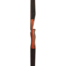 Bodnik Bows Custom Quick Stick Langbogen seitlich, dunkler Wurfarm, ergonomischer Mittelteil mit rot schwarzen Holzlaminaten