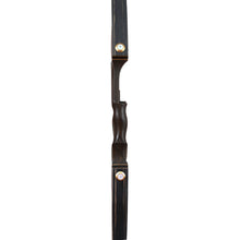 Bodnik Bows Custom Take Down Mittelteil aus dunklem Holz, ergonomischer Pistolengriff, helle Schraubpunkte oben und unten